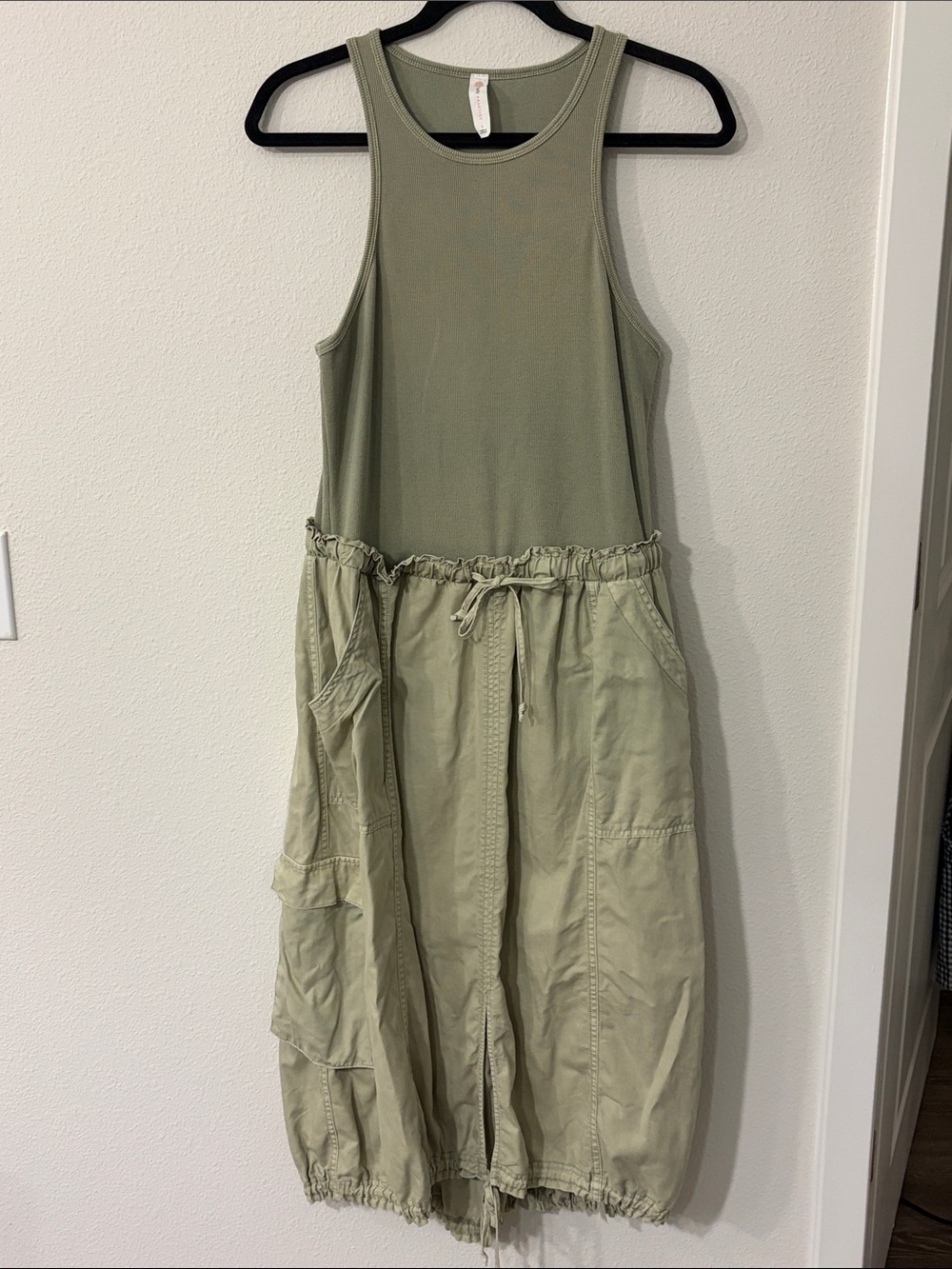 Daily Practice Anthropologie Sleeveless Olive Midi Dress with Drawstring Waist - Picture 6 of 10